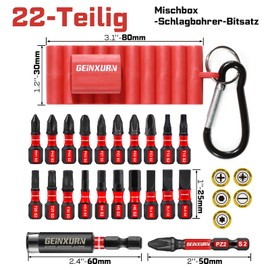 Geinxurn Mixing Screwdriver Bit Set 22 Pieces, Pozidriv Phillips Torx Hexagonal Slotted S2 Steel Magnetic Impact Resistant Screwdriver Bit Set with Bit Holder and Storage Box