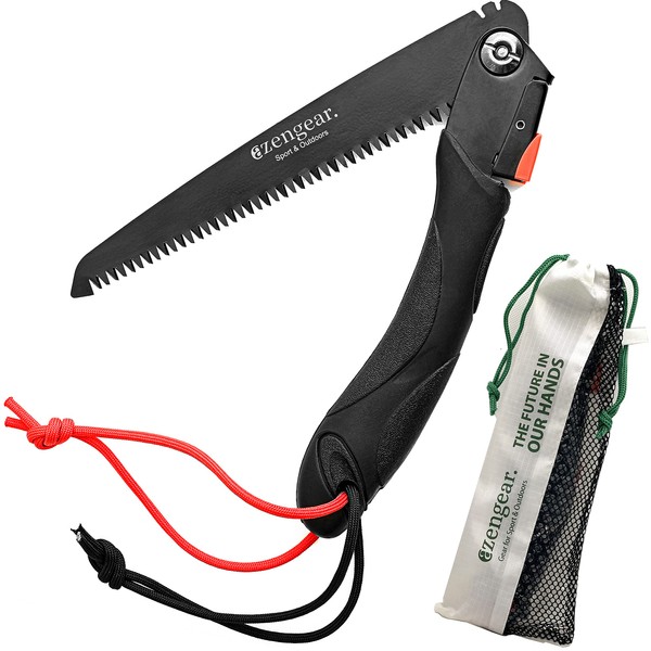 aZengear Folding Saw for Pruning Tree Branches, Wood, Garden, Camping, Bushcraft - Foldable, Portable, Non Slip Handle, Safety Lock, Paracord