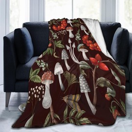 VODRM Cute Mushroom Blanket Berries and Plants Retro Soft Warm Throw Blankets Lightweight Cozy for Kids & Women for Living Room Bed Couch Decor 60x80in