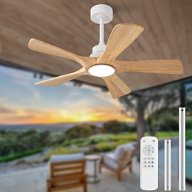 VCQQ 42 Inch Ceiling Fans with Lights and Remote Control, 5 Wood Fan Blades, 3 Color Dimmable, Quiet DC Motor, Modern Indoor/Outdoor Ceiling Fan with Light for Patio Bedroom Living Room