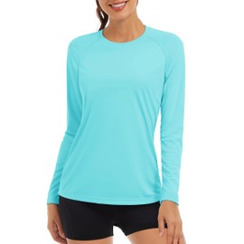 TACVASEN Long Sleeve Running Top Women Summer UV Protection Tops UPF Outdoor Trekking Sun Shirts Quick Dry Work Tee Shirts Rowing Surf Rash Guard Lake Blue