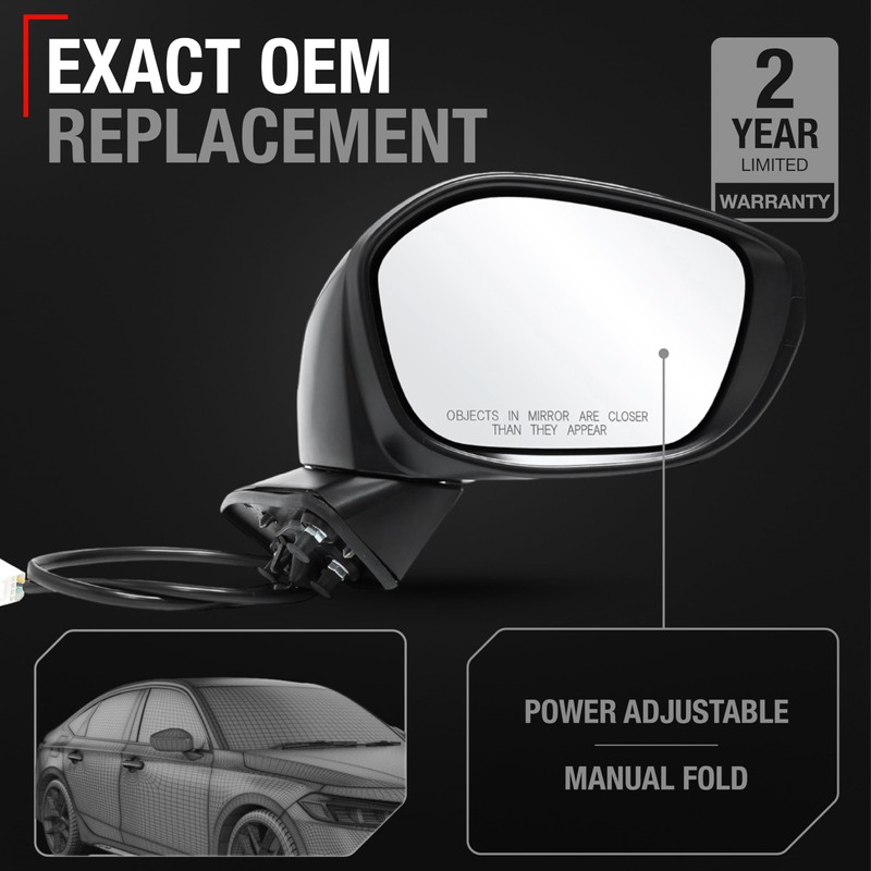 Passenger Side Mirror Replacement - Compatible with 2022-2024 Honda Civic