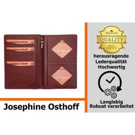 Josephine Osthoff Men's Leather ID Holder, Passport Case, Portrait Format, Women's Large ID Pocket, RFID Protection, Slim Wallet with Note Compartment (942), bordeaux