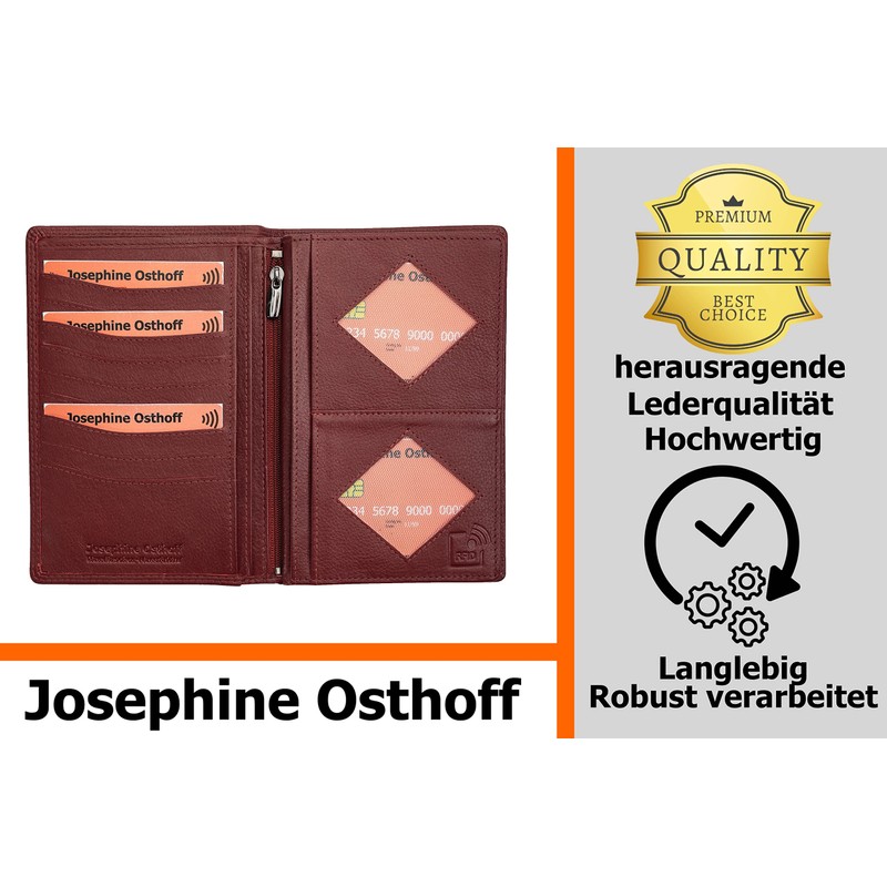 Josephine Osthoff Men's Leather ID Holder, Passport Case, Portrait Format,