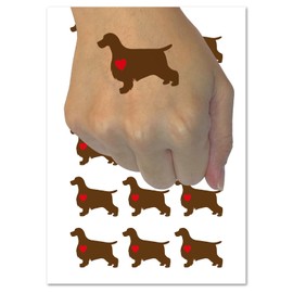 English Cocker Spaniel Dog with Heart Temporary Tattoo Water Resistant Fake Body Art Set Collection - 54 1" Tattoos (1 Sheet)
