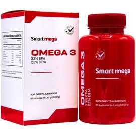 Smart Mega OMEGA 3 con 33% EPA y 22% DHA, Suplemento Alimenticio, 60 cápsulas, Salud Cardiovascular y Cerebral