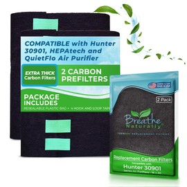 Breathe Naturally Replacement Carbon Pre-Filters Compatible with Hunter 30901, HEPAtech and QuietFlo Air Purifier - Activated Charcoal Filter Sheet - 16" x 30"x 0.2" (Pack of 2, Carbon Prefilters)