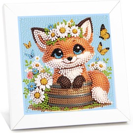 Fox Diamond Painting Children with Frame Diamond Painting Pictures Fox Animals Diamond Painting Children from 4-6-8-10 Years Arts Craft for Home Wall Decor (17.5 x 17.5 cm)