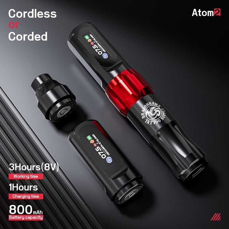 Dragonhawk Atom2 Wireless Tattoo Machine Pen Tattoo Gun 2.8mm Stroke
