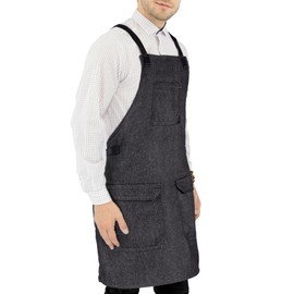 Under NY Sky Work Apron – Cross-back, 3 Pockets, Towel Loops - Adjustable for Men, Women – Cook, Chef, Server, Baker, Barista - Black Denim