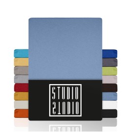 Studio Basic Fitted Sheet 160 x 200 cm, 100% Combed Cotton, Oeko-Tex 100, Brand Quality, Flat Sheet 160 x 200 cm for All Standard Mattresses up to 25 cm Height, Medium Blue