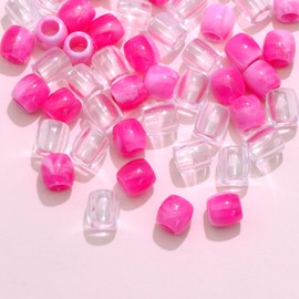 VENOFEN 50PCS Hot Pink Hair Beads Clear Jumbo Beads for Hair Pony Beads for Kids Girls Dreadlock Accessories Cute Hair Jewelry Making Kit Hair Decoration for Women, Pink&Clear