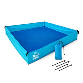 BeachBoba Sandproof Beach Blanket - Outdoor Playpen Sheet with Side Walls and Stakes to Keep Sand Out (Blue)