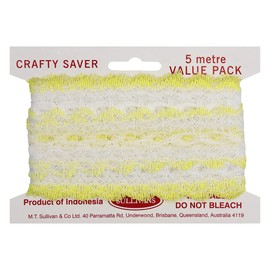 Sullivans Crafty Saver Picot Eyelet Lace, 5 Meter Length x 35 mm Width, White/Lemon