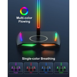 New bee RGB Headphone Stand with Wireless Charger, Gaming Headset Stand Headset Holder Wireless Charge Headphone Holder with 1 x USB 2 x Type-C 11 Lighting Effects Modes Black (Z12)