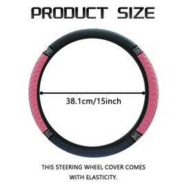 HHZL Pink Bling Leather Car Steering Wheel Cover with Diamond, Soft Elastic Steering Wheel Protector Sleeve with Sparkly Crystal Rhinestones for Women Girls, Universal Glitter Car Accessory（Pink）