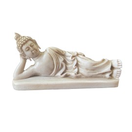 Land of Simple Treasures Reclining Buddha Statue - Sleeping Nirvana Meditation Sculpture - Thai Buddhist Figurine - Feng Shui Home Decor - Small Resin 5.5 Inches (Cream White)