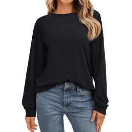 AUTOMET Women's Long Sleeve Shirts Casual Loose Fit Tee Shirts Solid Color Basic Tops Fall Business Casual Outfits 2024 Black S