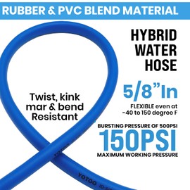 YOTOO Manguera de jardín corta híbrida resistente, manguera de agua de plomo de 5/8 pulgadas por 6 pies 150 PSI, resistente a torceduras, flexible para todo tipo de clima, con mango giratorio y