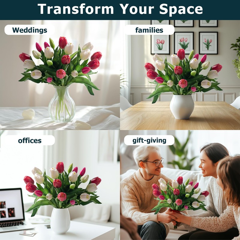 Bailikang 20PCS Fake Tulips Artificial Tulip Silk Flowers Fake PU