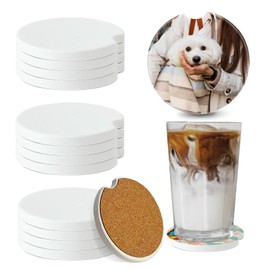 12Pcs Ceramic Sublimation Blanks Car Coasters Car Cup Holder Coasters with Circular Opening Printing Coaster Blanks for DIY Craft Heat Transfer