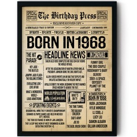 Stuff4 57th Birthday Poster Framed - Born In 1968 Vintage Newspaper - Happy 57th Birthday Gifts for Women Men Retro Back In 1968, 8x10 Inch Fifty-Seven Fifty-Seventh Decor Decoration Bday Party