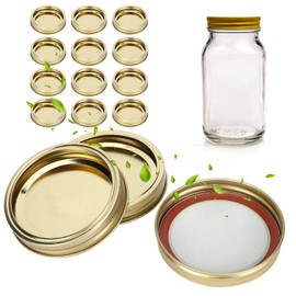 12 stainless steel split glass jar lids, round leak proof sealing lids, kitchen jar lids, Mason leak-proof safety stainless steel storage lids (XH00179gold)