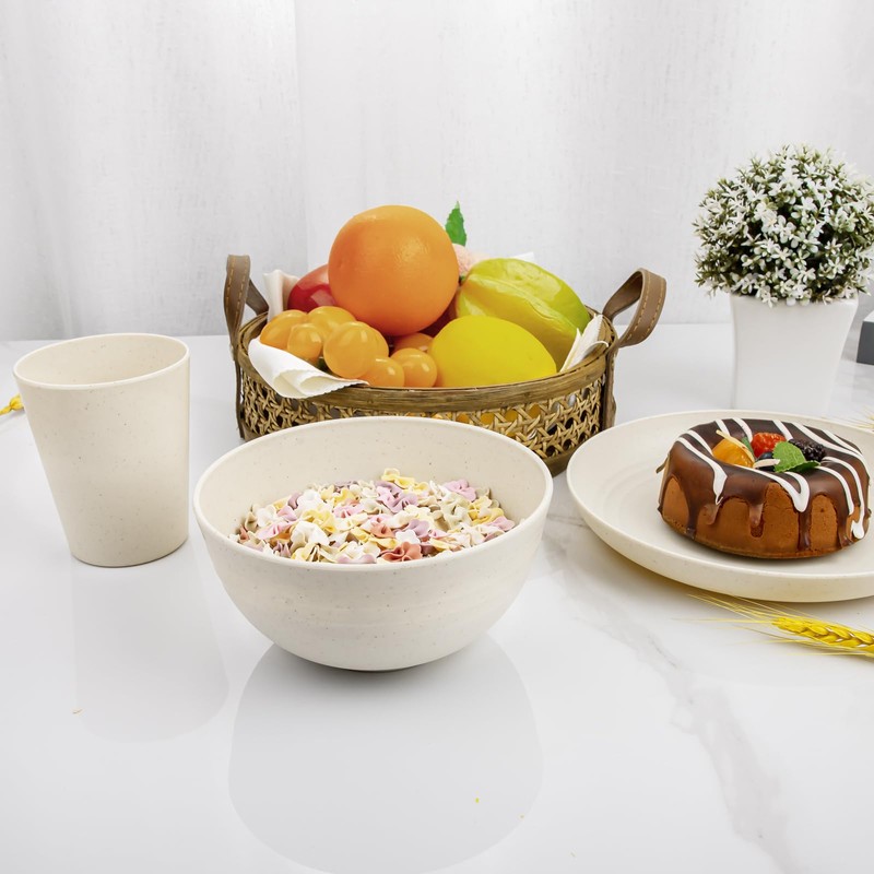 Rubtlamp 24 Pcs Wheat Straw Dinnerware Sets, Unbreakable Reusable Plastic