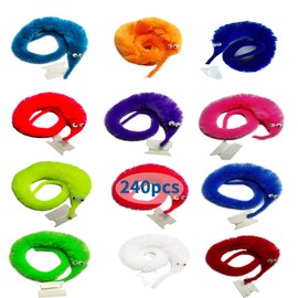 SHENGSEN 240 Pack Fuzzy Worm Toys with Big and Small Sizes Mixed Fuzzy Worms on Strings Trick Toys Carnival Party Favors for Kid Cat (12 Colors)