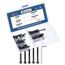 Kozelo 50pcs M4 Socket Head Cap Screws Bolts Nuts Assortment Kit - [M4x25/30/35/40/45mm] Alloy Steel Fully Threaded Black Oxide 12.9 Internal Hex Screw for 3D Printer Use, with Wrench