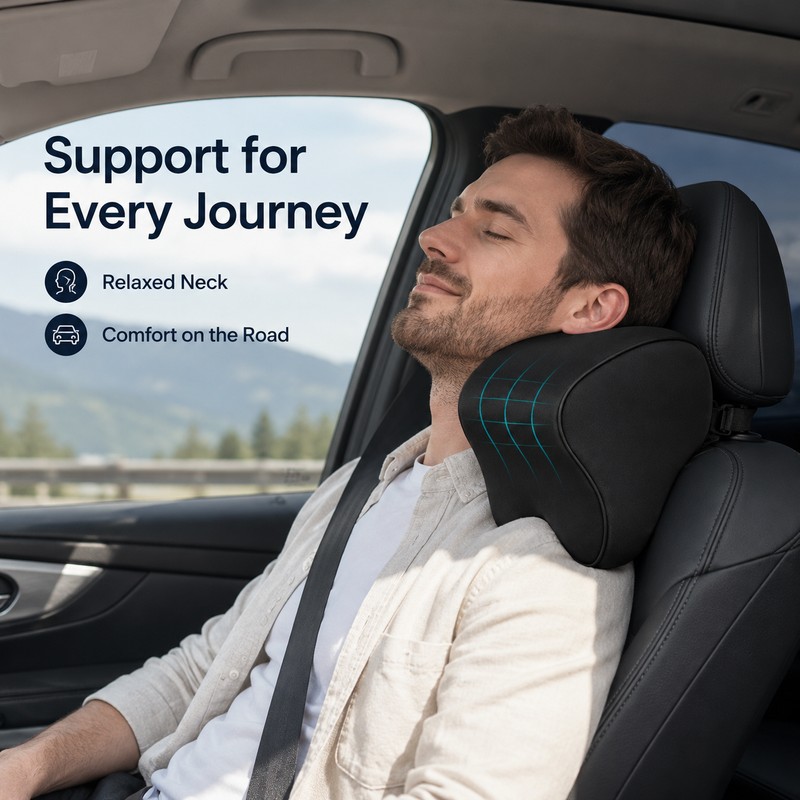 Car Neck Pillow for Driving – Memory Foam Headrest Support