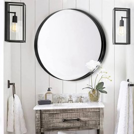 PexFix Round Mirror Black Mirrors for Wall 32" Round Mirrors for Bathroom Vanity Circle Wall Mirror with Aluminum Alloy Deep Frame for Bedroom Living Room