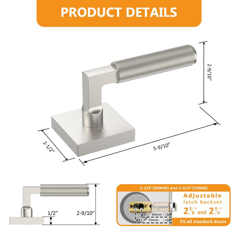 Amerdeco 1 Pack Privacy Door Handles, Brushed Satin Nickel Interior,