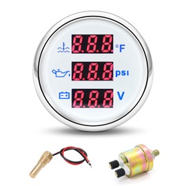 ARTILAURA Triple Gauge Set 3in1 (Watertemp + Oil Pressure Gauge + Voltmeter) 2" 52mm AUTO Boat Gauge Kit with Watertemp Sensor Oil Pressure Sender for Marine White