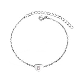 KunBead Mini Letter B Initial Dainty Heart Charm Bracelets for Women Birthday Stainless Steel Alphabet Bracelet