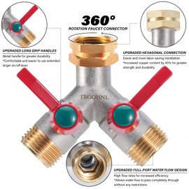 Hose Splitter 2 Way, Y-Valve Water Spigot Splitter, High Flow Faucet Splitter, 3/4" GHT Thickened Hexagonal Water Inlet with 2 Garden Hose Coiled Spring Protectors and 2 More Extension Handles