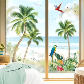 decalmile Palm Trees Double Sided Window Clings Tropical Plants Green Leaves Window Decals Anti-Collision Glass Window Doors Window Stickers
