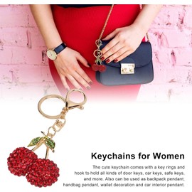 Lindo Llavero LBEC, Pedrería Cereza Moderno, Dos Colores, Zinc y Diamantes Imitación Checos, Versátil, Ideal Mujeres Jóvenes y Adultas
