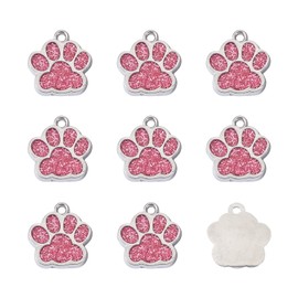 FASHEWELRY 10Pcs Alloy Dog Cat Paw Print Charms Enamel Animal Footprint Chunk Charms with Glitter Powder for DIY Jewelry Making Necklace Bracelet (Pink)
