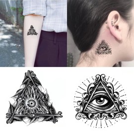 Oottati 2 Sheets Small Tiny Temporary Tattoo Stickers Black Triangle Eye