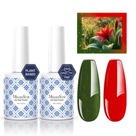 MelodySusie Fleurwee Plant Based Gel Nail Polish, 2 Pcs Hema Free Gel Polish, Red and Green Christmas Nail Polish 21 Non Toxic Long Lasting Nail Art Salon DIY Manicure at Home Gift for Women