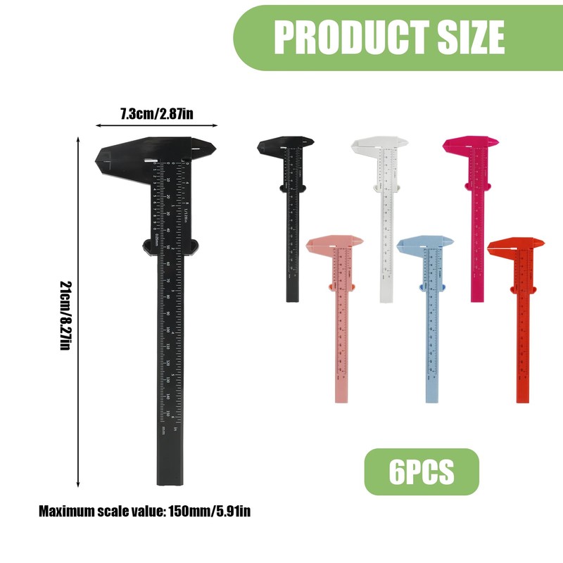 TNJPSEK 6 Pack Plastic Vernier Caliper, 150mm Eyebrow Measuring Tool,