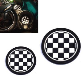 iJDMTOY (2) 73mm Checker Pattern Silicone Cup Holder Coasters Compatible With MINI Cooper R55 R56 R57 R58 R59 Front Cup Holders, Black/White Checkerboard Design