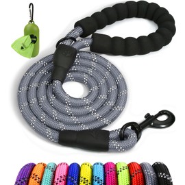 Taglory Rope Dog Leash 5 FT with Comfortable Padded Handle, Highly Reflective Threads Leash for Medium Large Dogs, 1/2 inch, Grey
