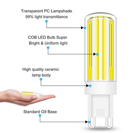 TZHILAN G9 LED Bulb 80w 60w Halogen Equivalent Dimmable, 6300K Cool White, COB AC120V No-Flicker Ceramic G9 Bi Pin Base, Chandelier Lighting 700LM, Pack of 5