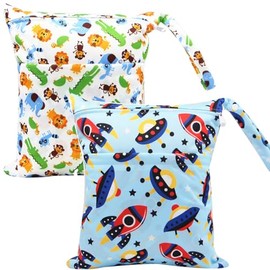2 Bolsa Impermeable para Ropa Mojada, Bolsas Húmedas Secas para Pañales de Tela de Bebé, Bolsa para Ropa Mojada Natacion Reutilizables y Lavables,con Dos Bolsillos Cremallera para Guardería,Ropa Sucia
