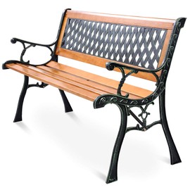Giantex 50'' Patio Bench, Outdoor Furniture Cast Iron Hardwood Frame Porch Loveseat, Weather Proof Porch Path Chair for 2 Person