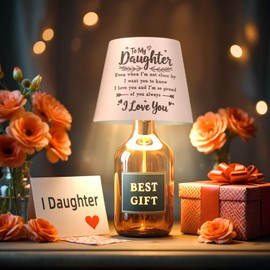 Wine Bottle Lamp for Daughter, To My Daughter I Love You, Adjustable Brightness 3 Color Wine Bottle Light, Birthday Gift Touch Control Rechargeable Table Lamp for Dining Room Bedroom Bar, Pink