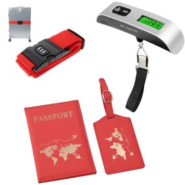 Travel Accessories Set, Luggage Name tag, matching Passport Holder with ID Cover, Digital Luggage Scale 110lb, Suitcase Security Strap