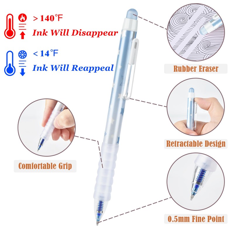 BAYTORY Erasable Pens, Retractable Fine Point 0.5mm Gel Pens with